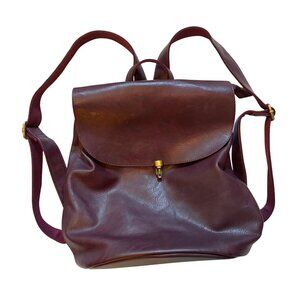 Joy Susan Backpack Purse Burgundy Vegan Leather Floral Lining Adjustable Straps